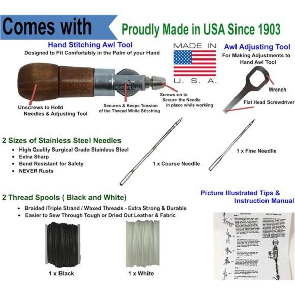 Repair Stitch Tool | Sewing Awl for Bounce Houses, Inflatables, Tarps, Leather - Picture 3 of 7